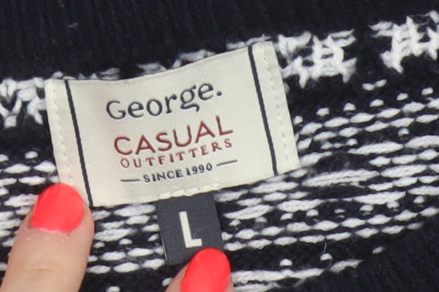 George Men’s Black L Fair Isle Acrylic Crew Neck Pullover Jumper