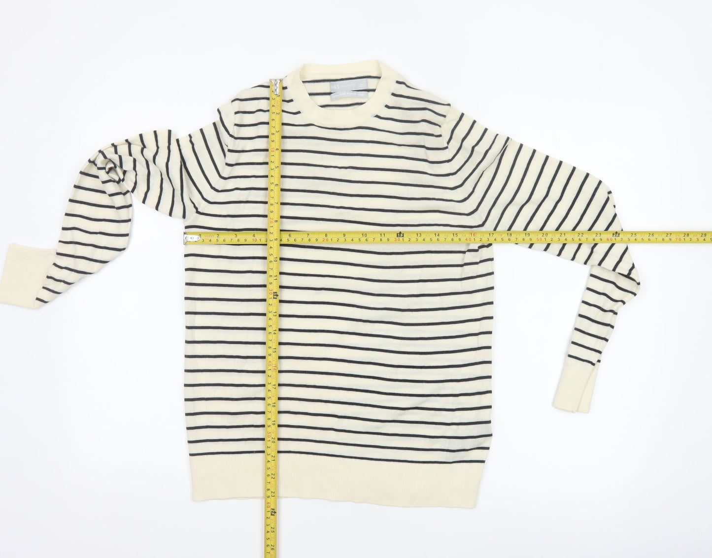 Marks and Spencer Women’s Ivory Stripe Merino Wool Pullover Jumper UK 12