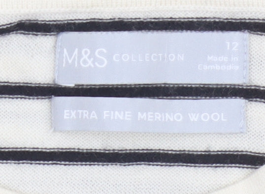 Marks and Spencer Women’s Ivory Stripe Merino Wool Pullover Jumper UK 12