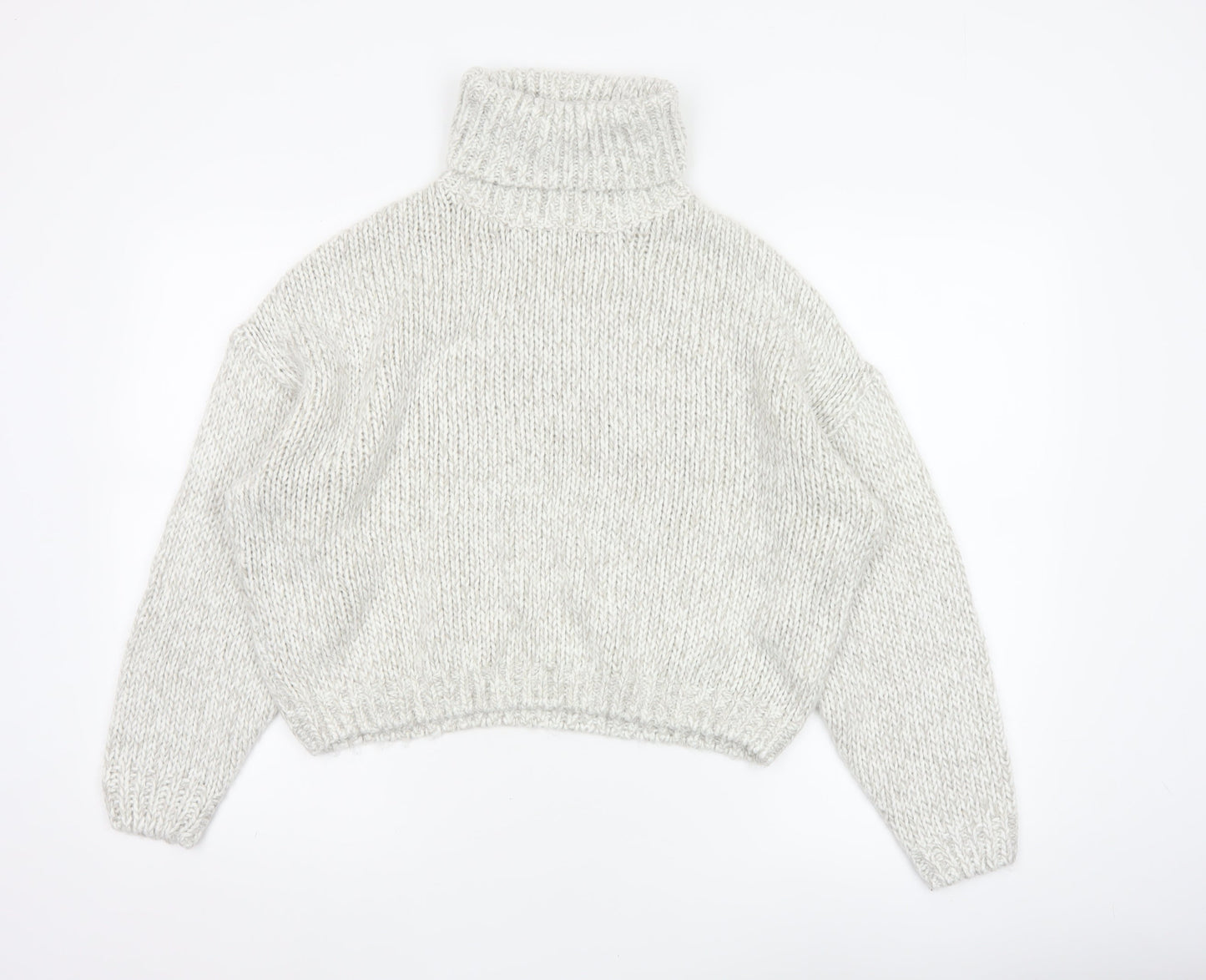H&M Women Ivory M Chunky Knit Roll Neck Oversized Jumper