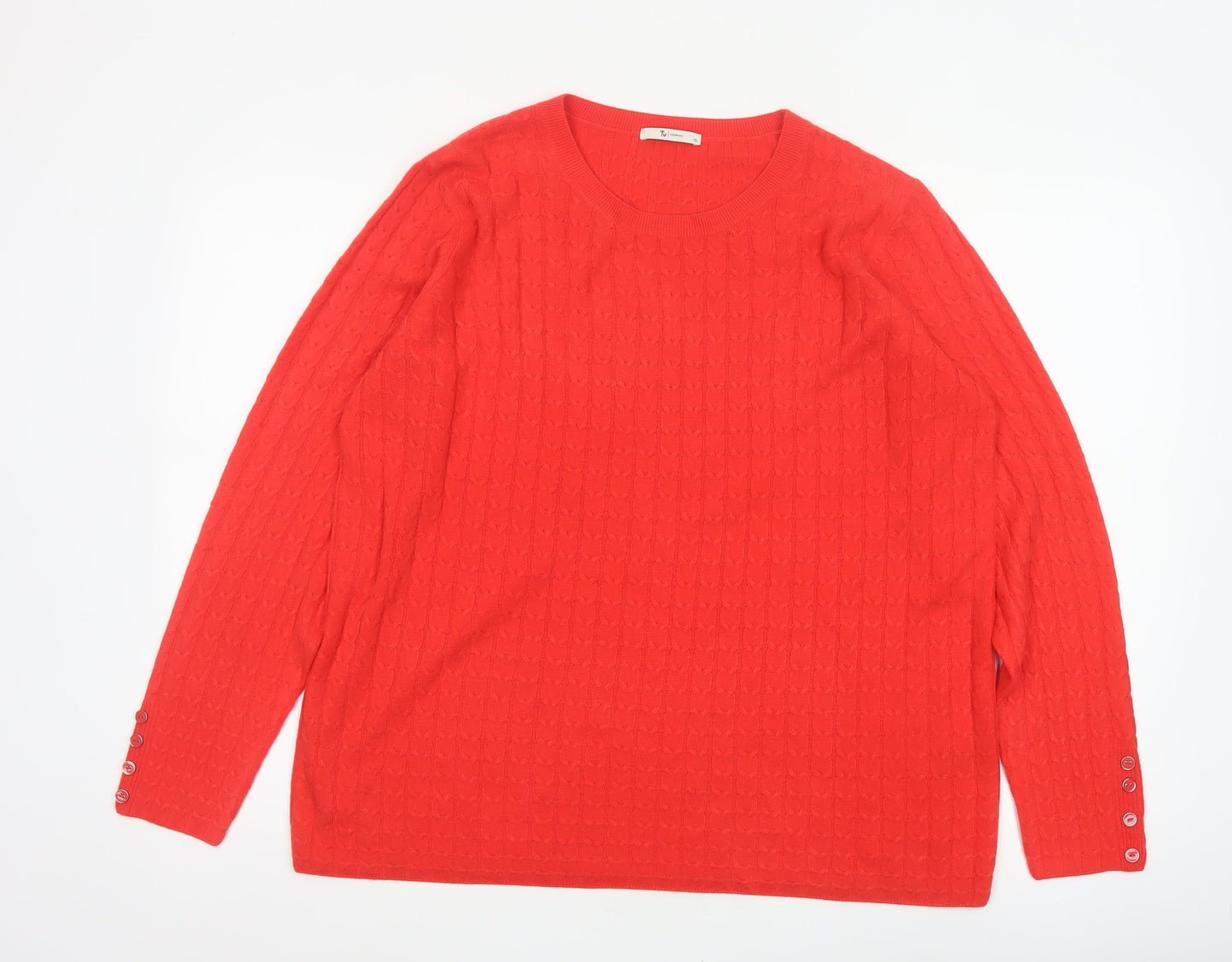 Tu Women’s Red Size 20 Cable Knit Crew Neck Jumper Button Cuffs