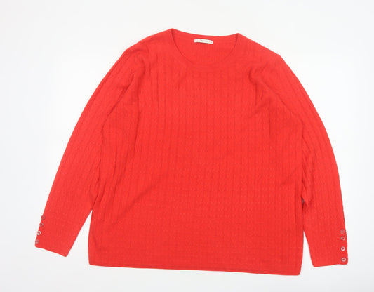 Tu Women’s Red Size 20 Cable Knit Crew Neck Jumper Button Cuffs