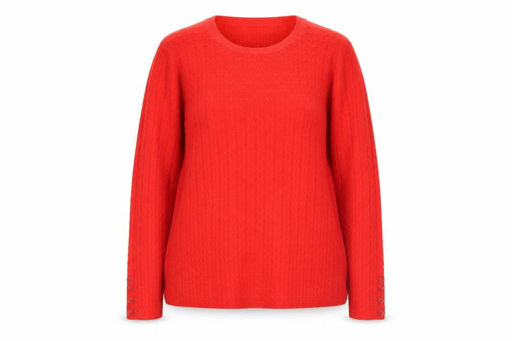 Tu Women’s Red Size 20 Cable Knit Crew Neck Jumper Button Cuffs