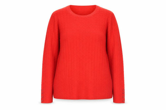 Tu Women’s Red Size 20 Cable Knit Crew Neck Jumper Button Cuffs