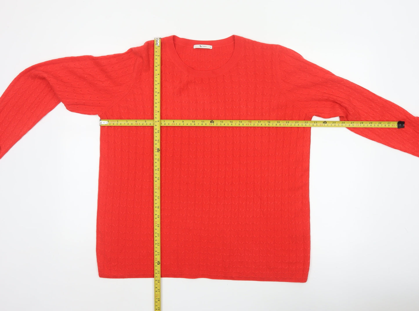 Tu Women’s Red Size 20 Cable Knit Crew Neck Jumper Button Cuffs