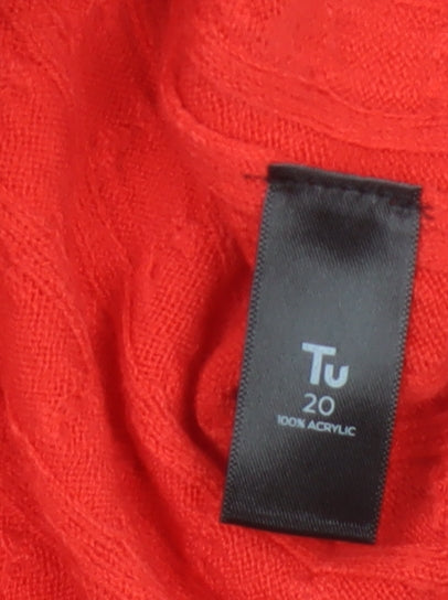 Tu Women’s Red Size 20 Cable Knit Crew Neck Jumper Button Cuffs