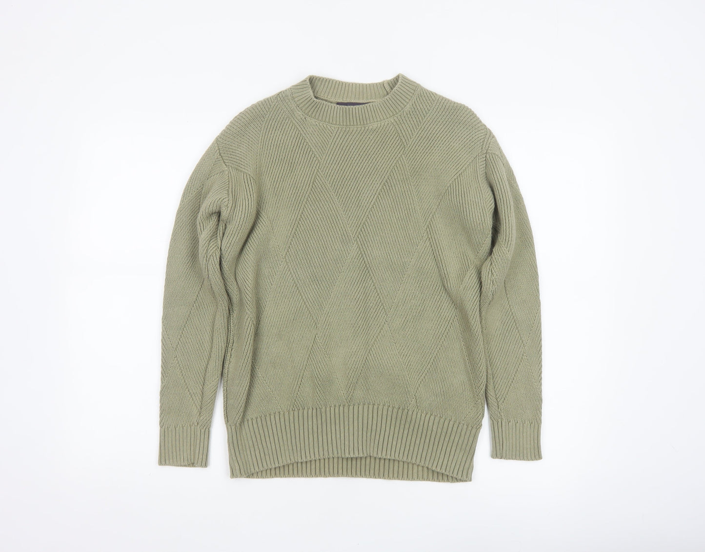 M&S Women’s Green XS Geometric Cotton Knit Crew Neck Jumper