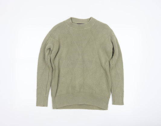 M&S Women’s Green XS Geometric Cotton Knit Crew Neck Jumper