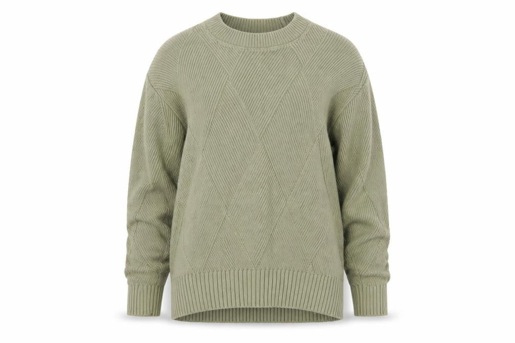 Marks & Spencer Women’s Green XS Geometric Cotton Knit Crew Neck Jumper