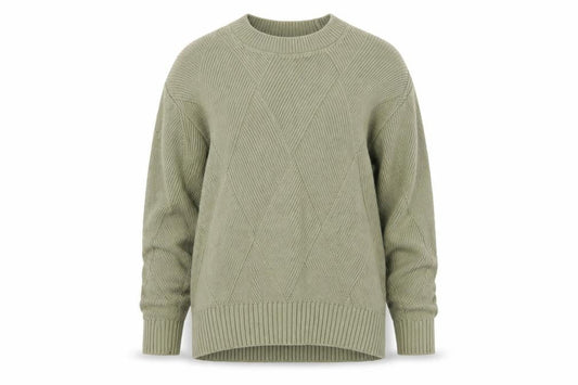 Marks & Spencer Women’s Green XS Geometric Cotton Knit Crew Neck Jumper