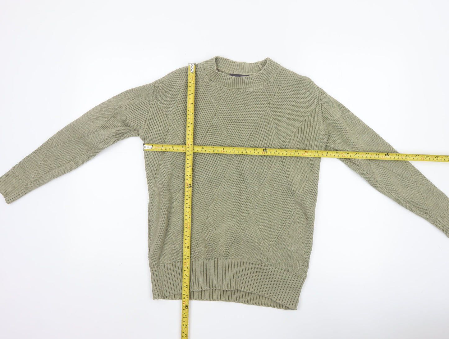 M&S Women’s Green XS Geometric Cotton Knit Crew Neck Jumper