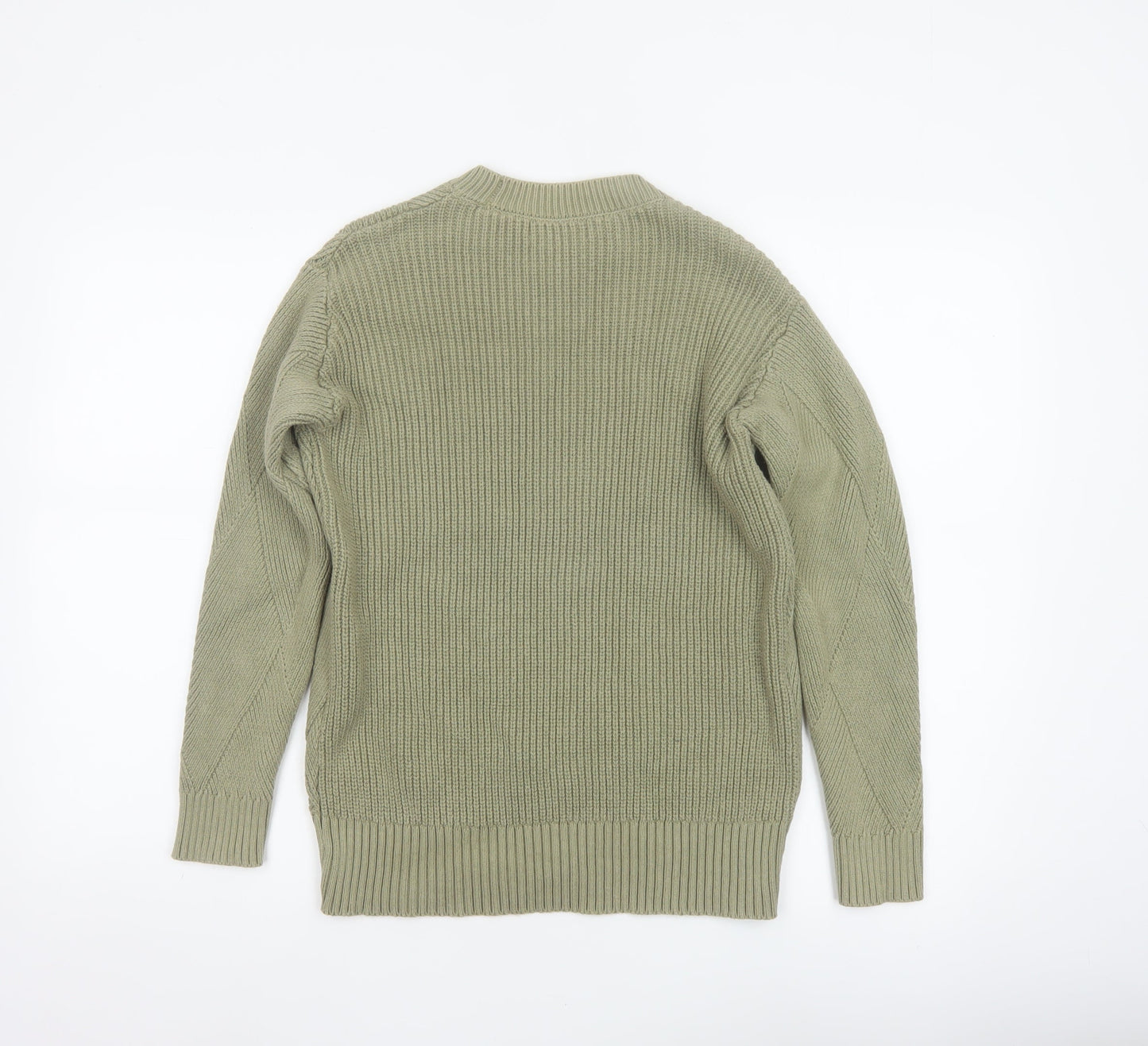 M&S Women’s Green XS Geometric Cotton Knit Crew Neck Jumper