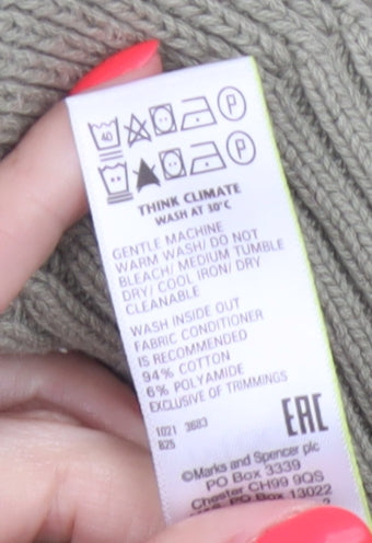 M&S Women’s Green XS Geometric Cotton Knit Crew Neck Jumper
