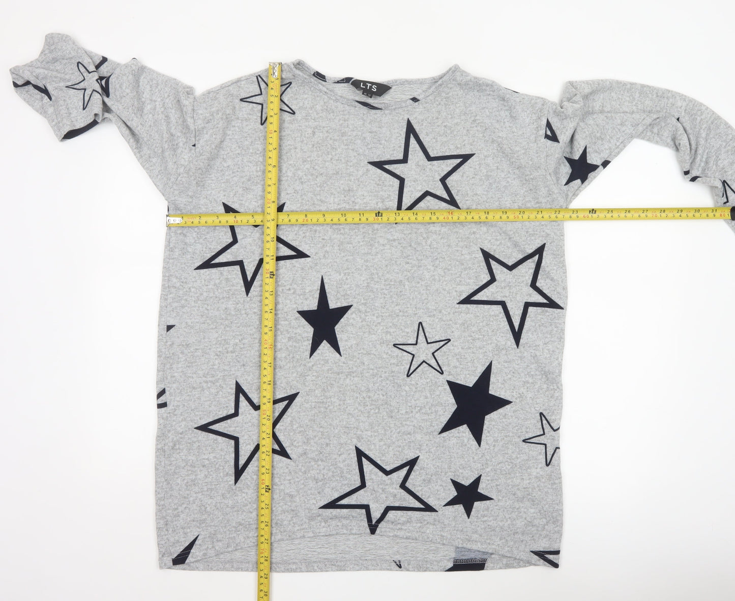 LTS Women’s Grey Star Print Long Sleeve Pullover Jumper UK 12