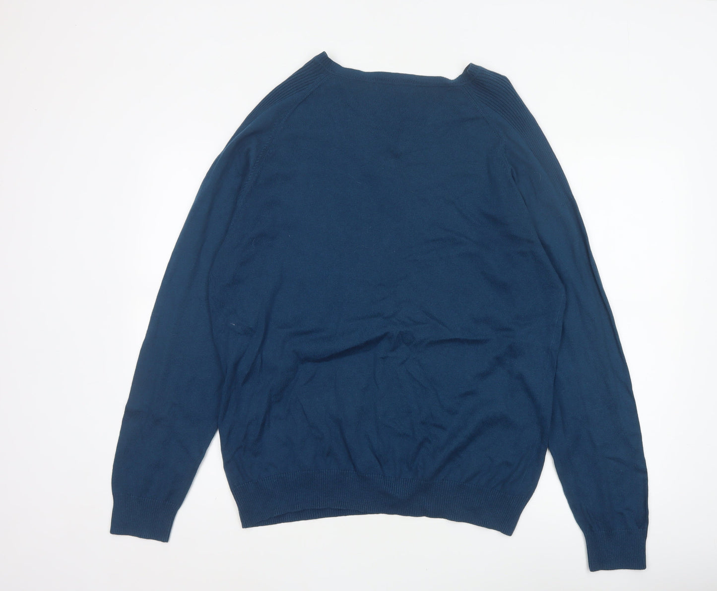 George Men’s Blue XL V-Neck Cotton Silk Cashmere Pullover Jumper