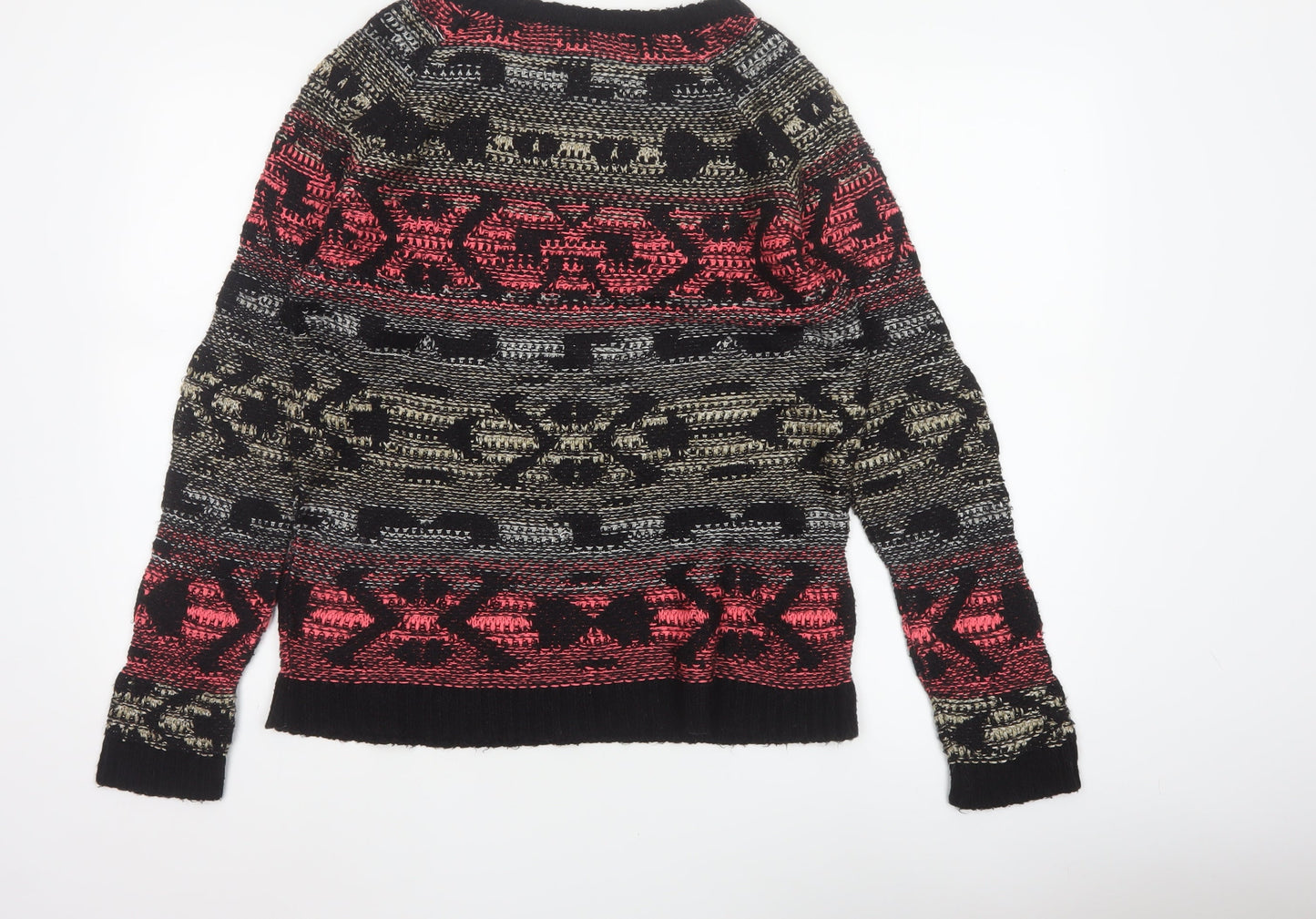 Warehouse Women’s Multicoloured Aztec Knit Jumper UK 12 Crew Neck