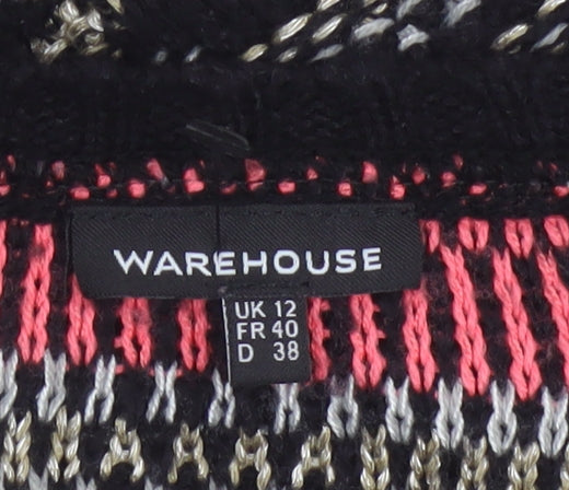 Warehouse Women’s Multicoloured Aztec Knit Jumper UK 12 Crew Neck