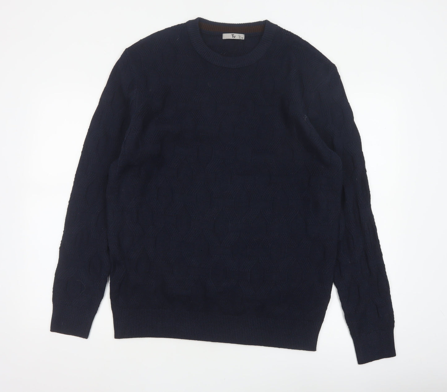 Tu Men’s Navy Blue M Cable Knit Crew Neck Pullover Jumper
