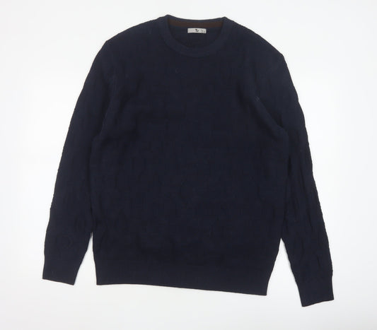 Tu Men’s Navy Blue M Cable Knit Crew Neck Pullover Jumper