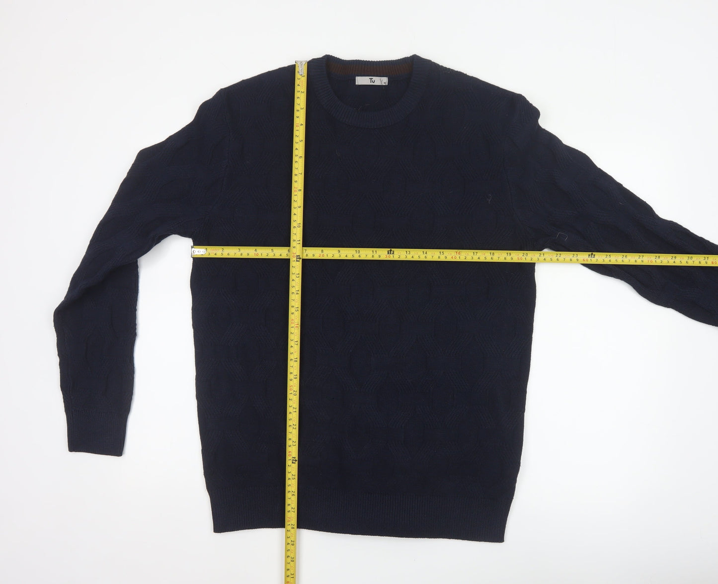 Tu Men’s Navy Blue M Cable Knit Crew Neck Pullover Jumper