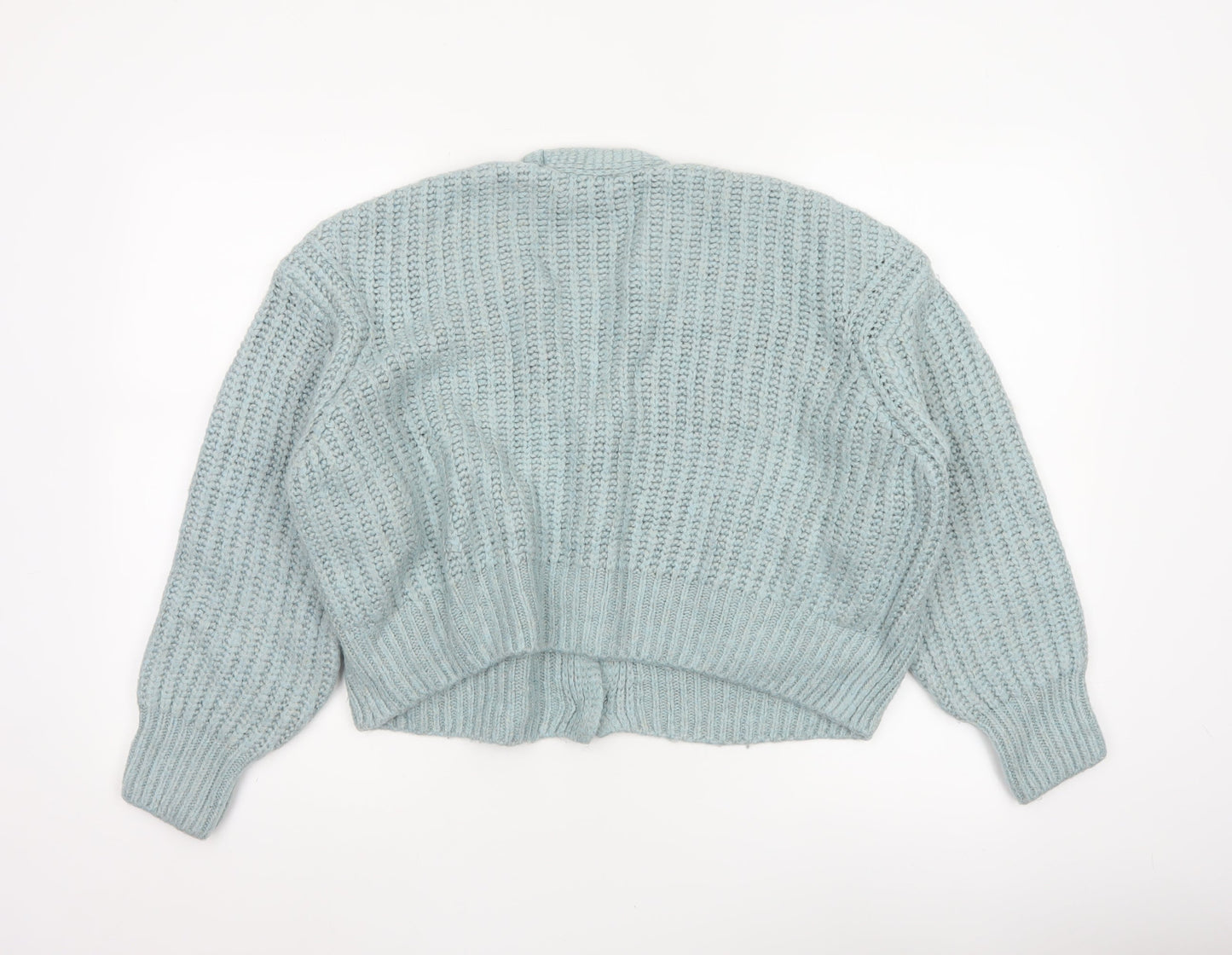 Zara Women Blue Size S Chunky Knit V-Neck Button Cardigan