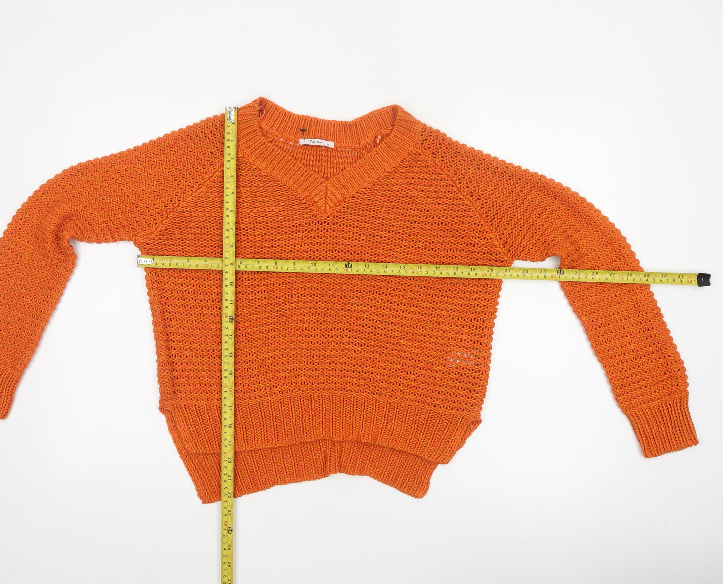 TU Women Orange Size 10 Open-Knit Crew Neck Raglan Jumper
