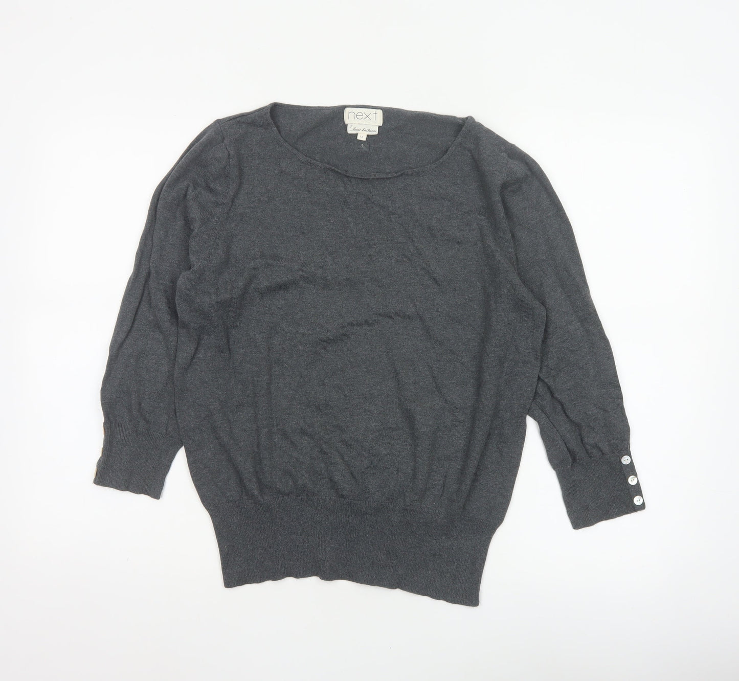 Next Women’s Grey Size 16 Modal Knit Scoop Neck Button Jumper