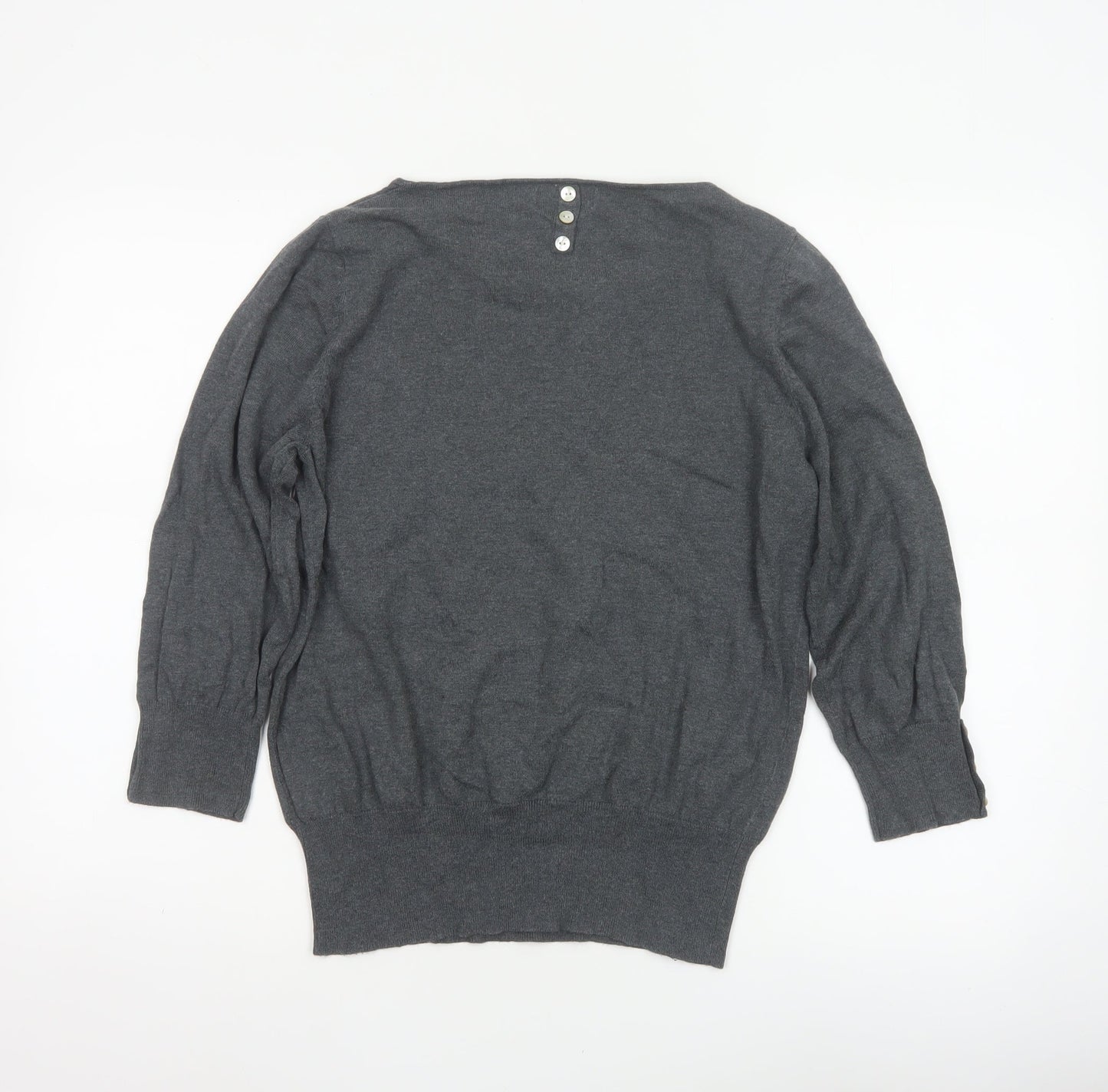 Next Women’s Grey Size 16 Modal Knit Scoop Neck Button Jumper