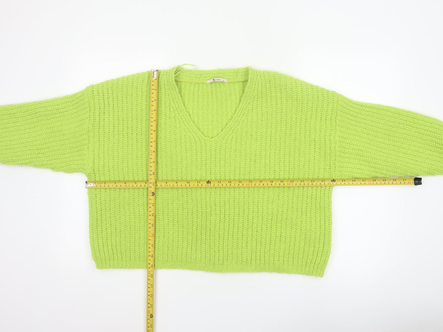 Tu Women Green Size 14 Chunky Knit V-Neck Pullover Jumper
