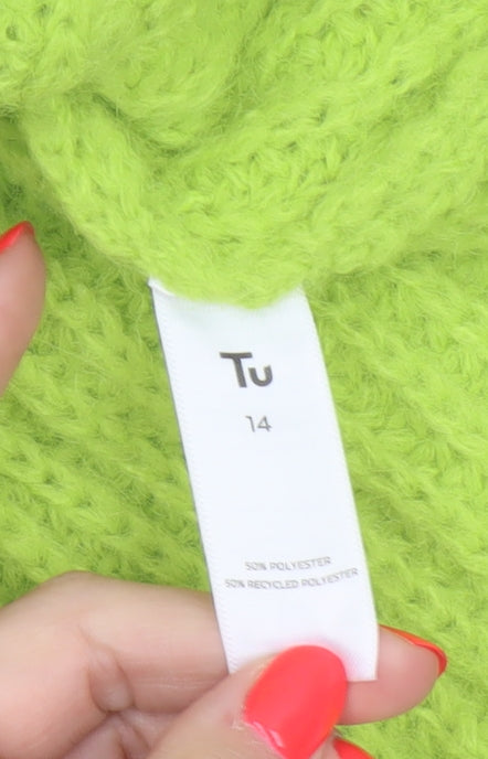 Tu Women Green Size 14 Chunky Knit V-Neck Pullover Jumper
