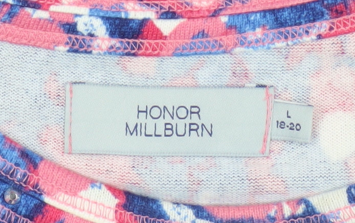 Honor Millburn Women's Multicoloured Size 20 Floral Jersey 3/4 Sleeve Top