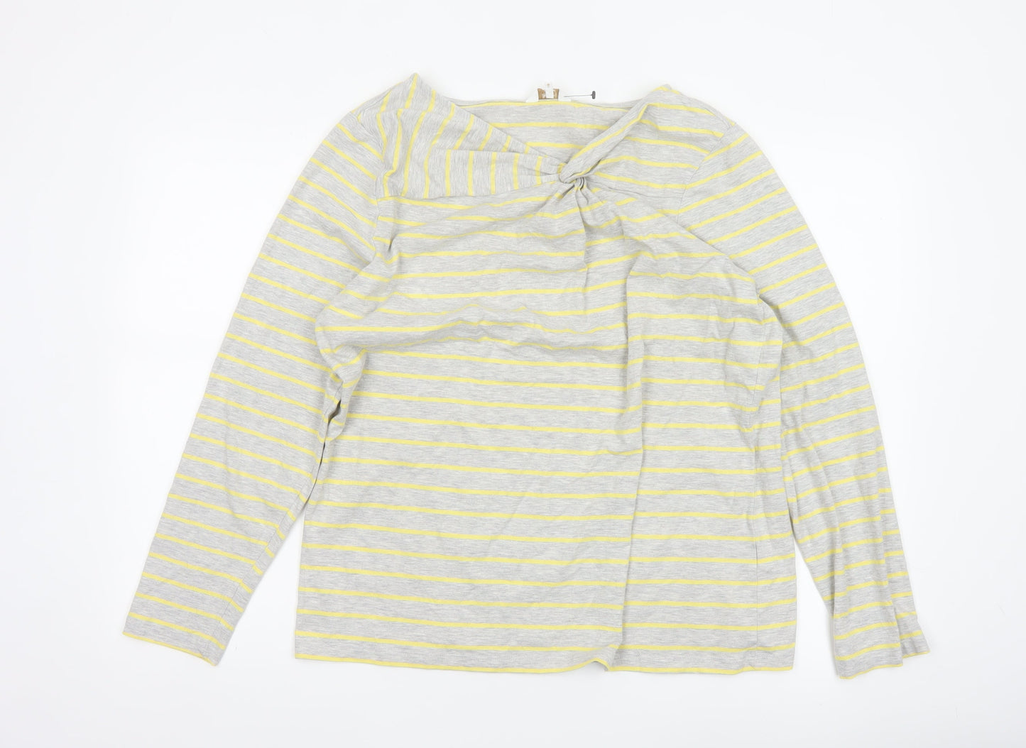 Cotton Traders Women Grey Yellow Striped Twist Neck Jersey Top UK 18