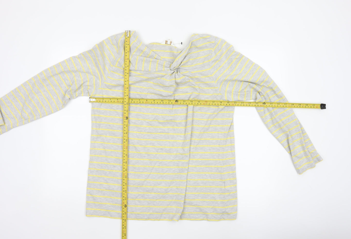 Cotton Traders Women Grey Yellow Striped Twist Neck Jersey Top UK 18