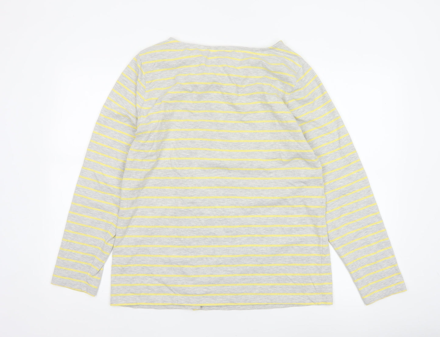Cotton Traders Women Grey Yellow Striped Twist Neck Jersey Top UK 18