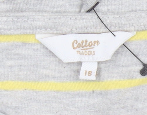 Cotton Traders Women Grey Yellow Striped Twist Neck Jersey Top UK 18