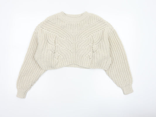 Topshop Women’s Ivory XS Chunky Cable Knit Cropped Pullover Jumper