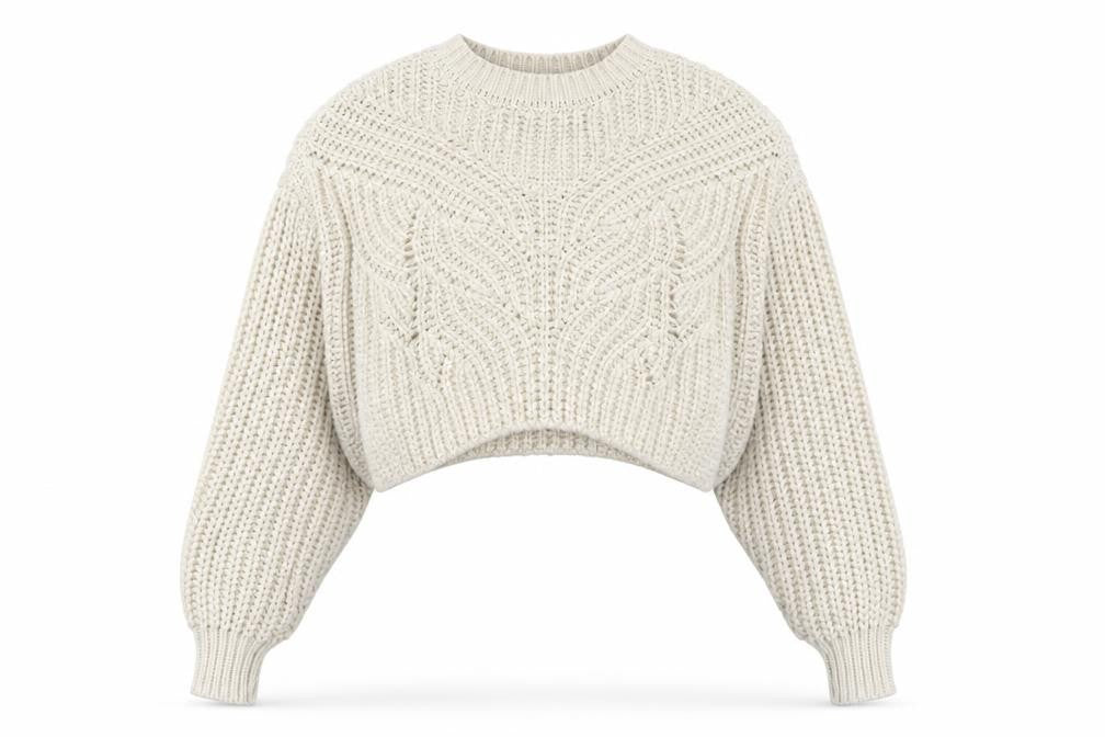 Topshop Women’s Ivory XS Chunky Cable Knit Cropped Pullover Jumper