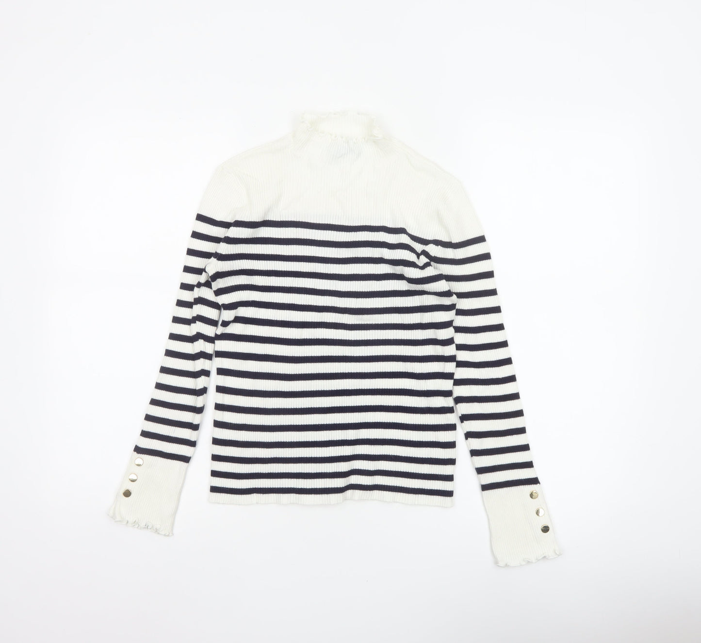 Et Vous Women’s White Navy Stripe High Neck Knit Jumper Size 12