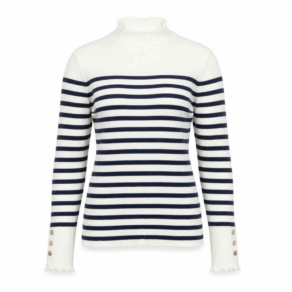 Et Vous Women’s White Navy Stripe High Neck Knit Jumper Size 12