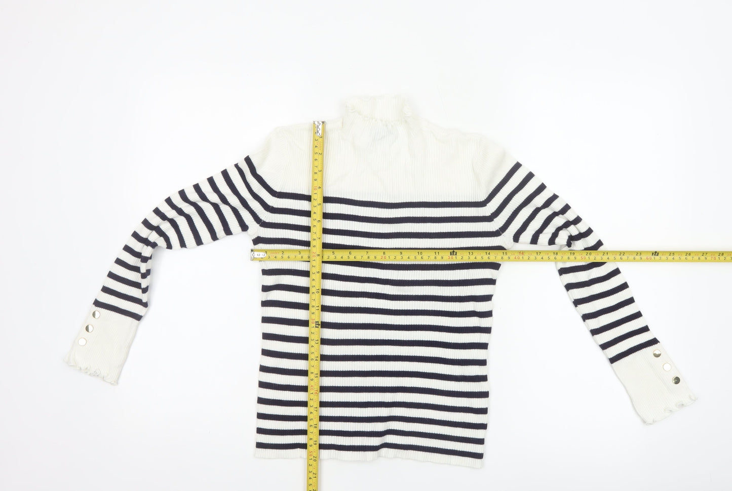 Et Vous Women’s White Navy Stripe High Neck Knit Jumper Size 12