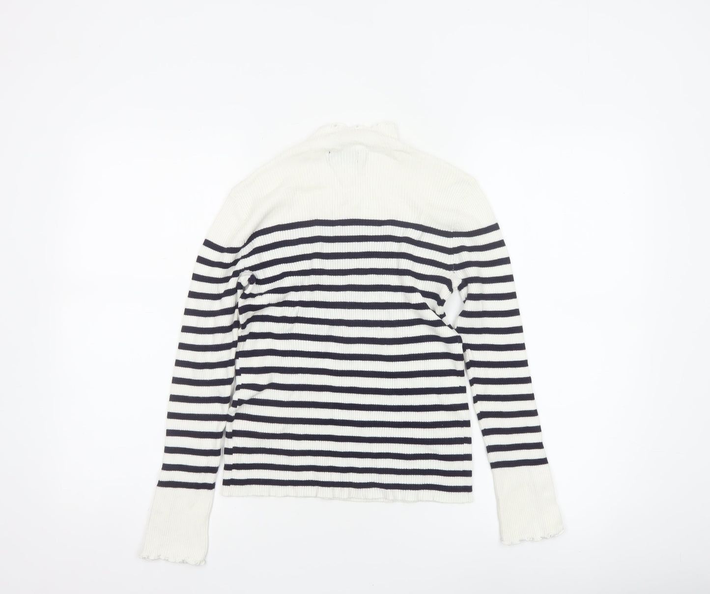 Et Vous Women’s White Navy Stripe High Neck Knit Jumper Size 12