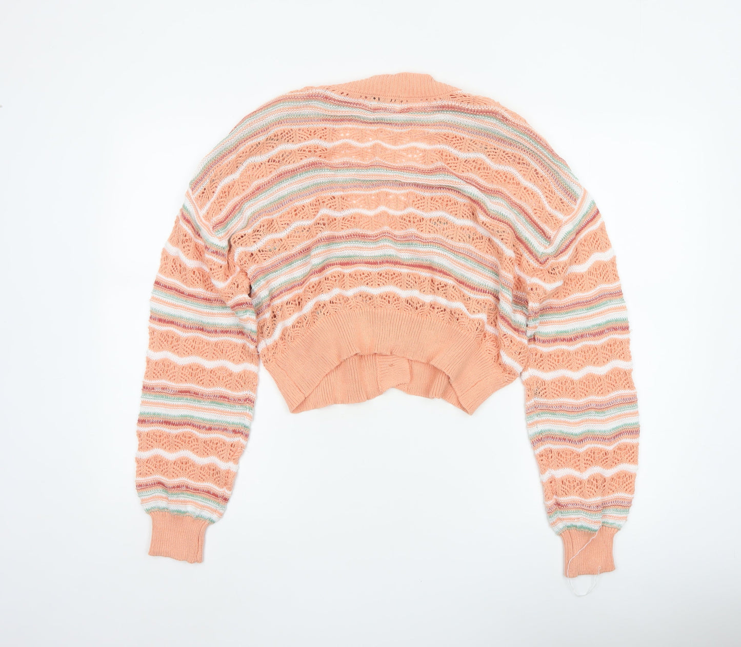Major Women’s Peach Stripe Open-Knit Button Cardigan Size L