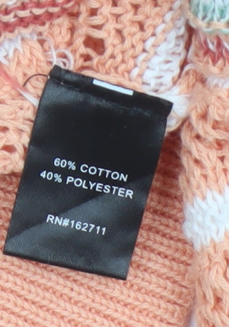Major Women’s Peach Stripe Open-Knit Button Cardigan Size L