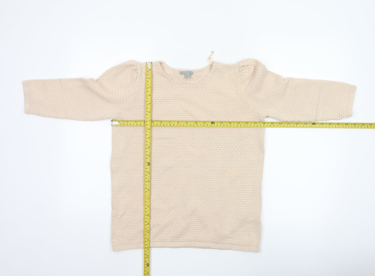 COS Women’s Beige M Cotton Textured Knit Raglan Sleeve Jumper