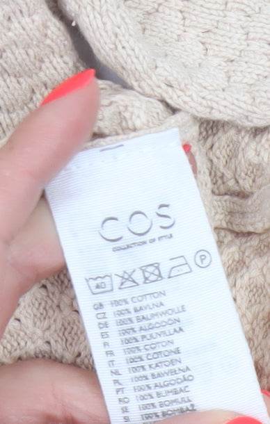 COS Women’s Beige M Cotton Textured Knit Raglan Sleeve Jumper
