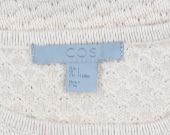 COS Women’s Beige M Cotton Textured Knit Raglan Sleeve Jumper