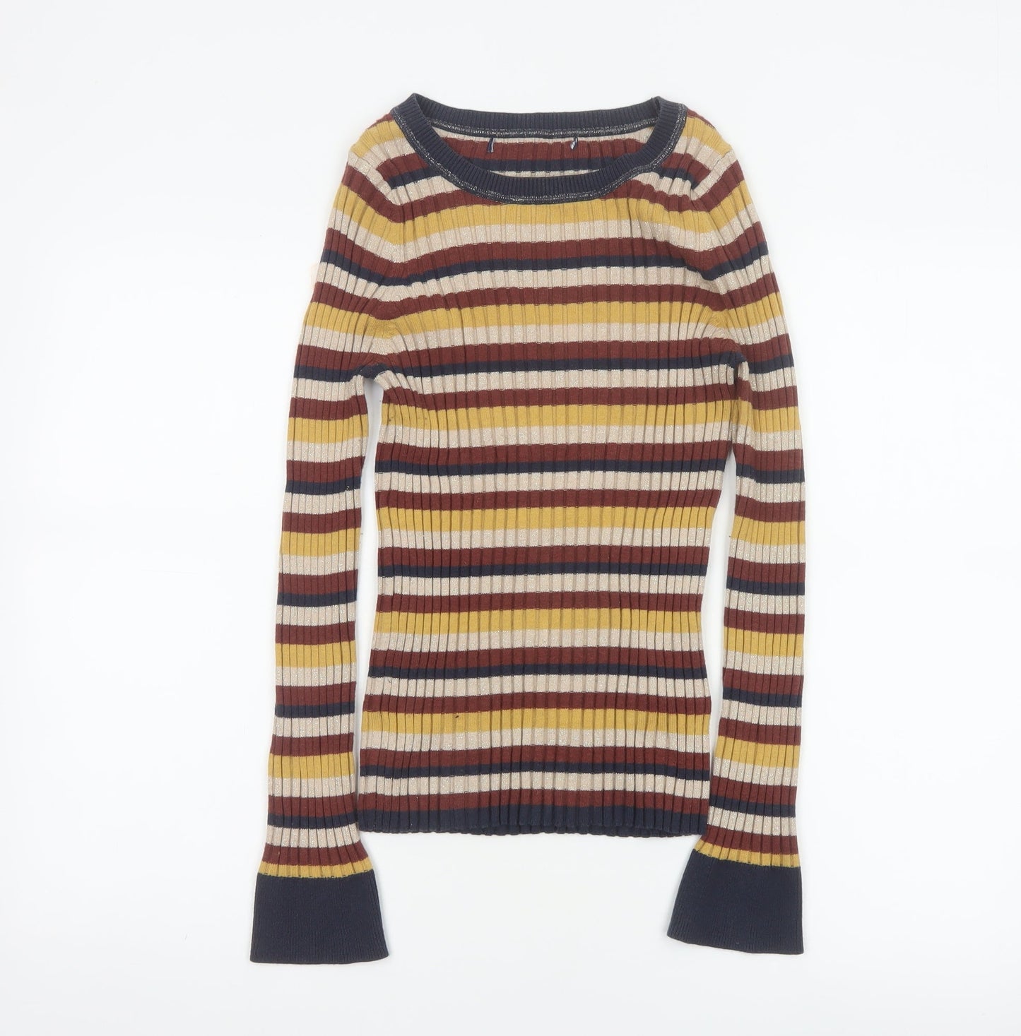 Next Women’s Multicoloured Striped Glitter Rib Knit Jumper UK 10