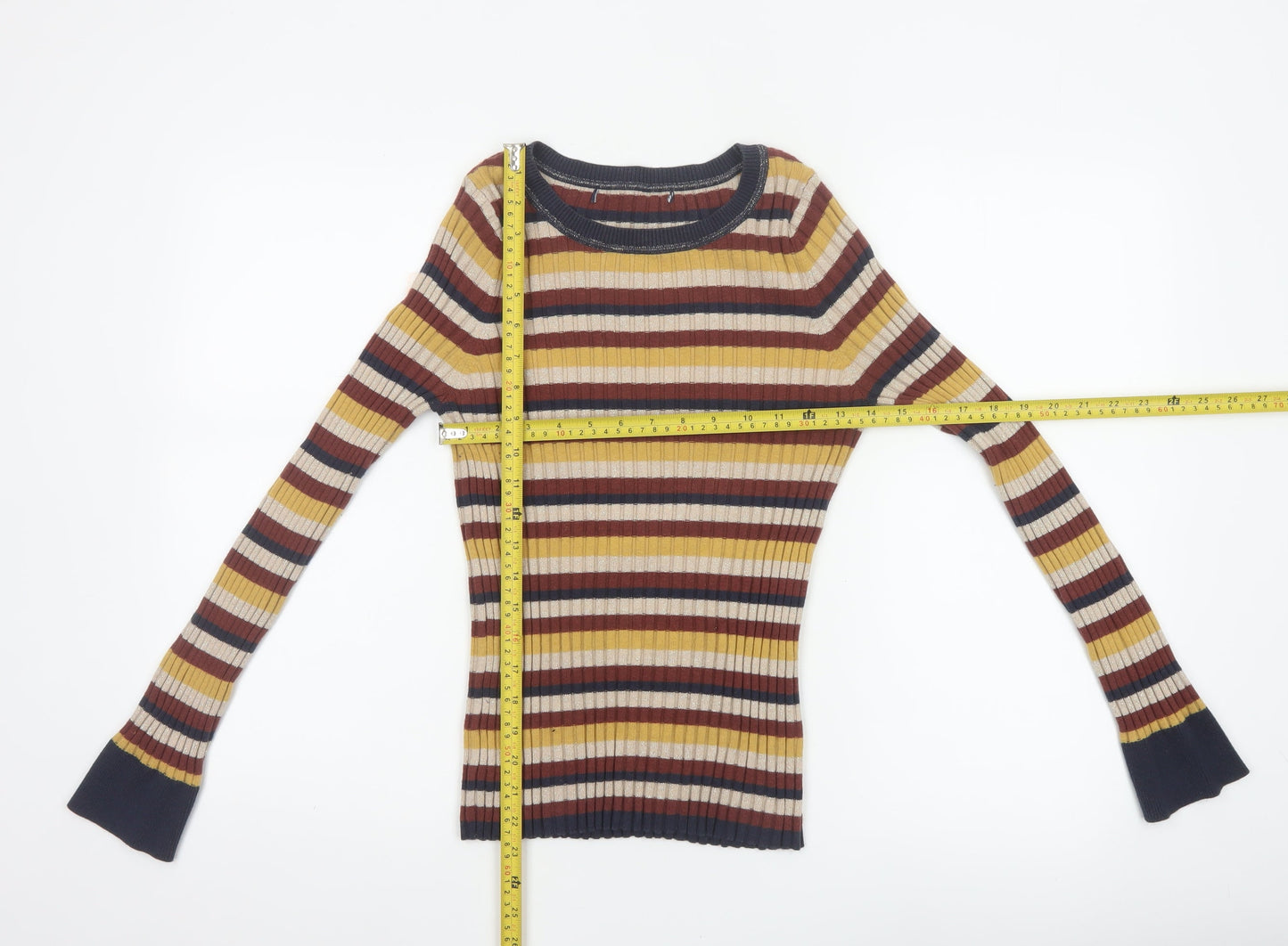 Next Women’s Multicoloured Striped Glitter Rib Knit Jumper UK 10