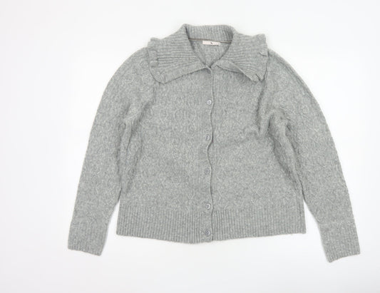 Tu Women’s Grey Cable-Knit Collared Button Cardigan Size 14