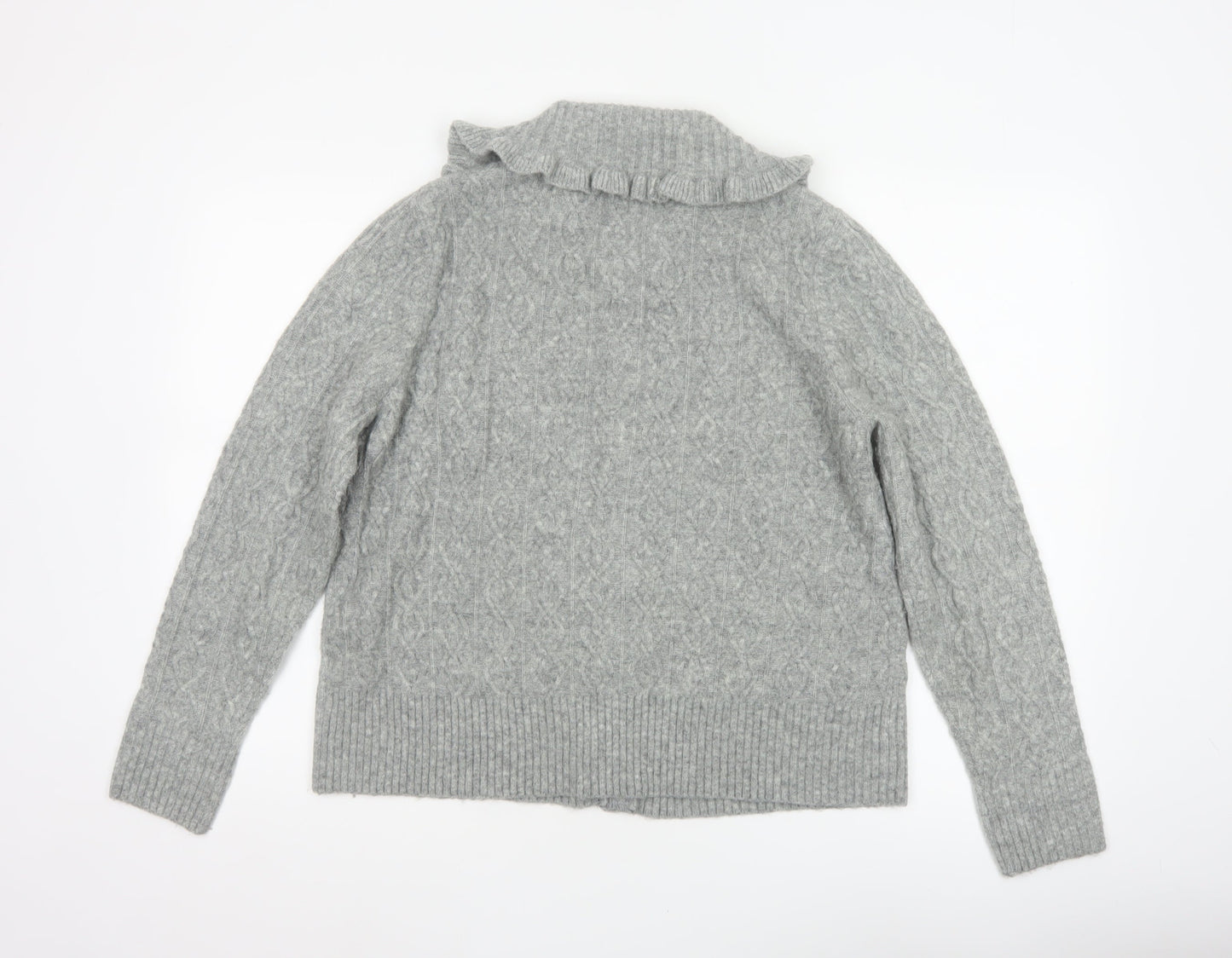 Tu Women’s Grey Cable-Knit Collared Button Cardigan Size 14